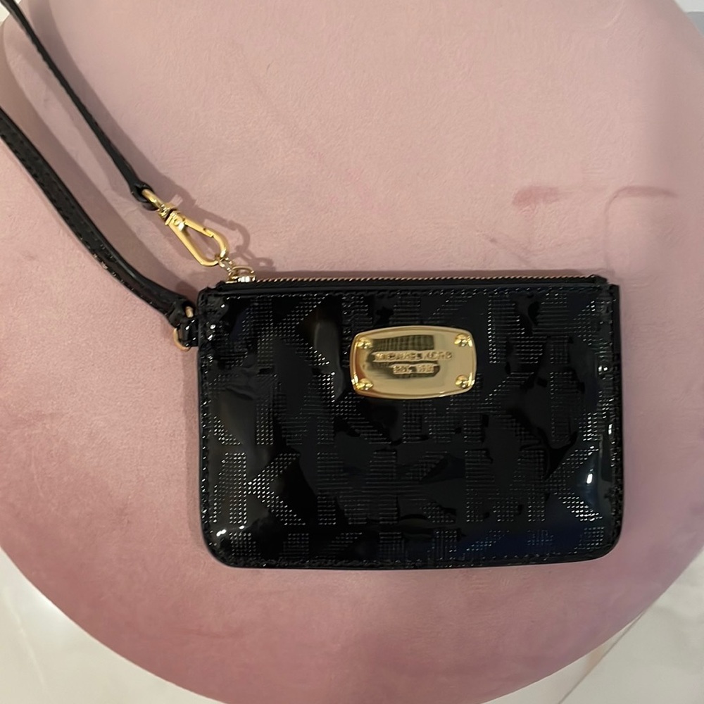 Michael Kors Black patent wristlet.